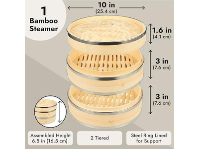 Cestello per Cottura a Vapore in Bambù a 2 Strati per Fabbrica