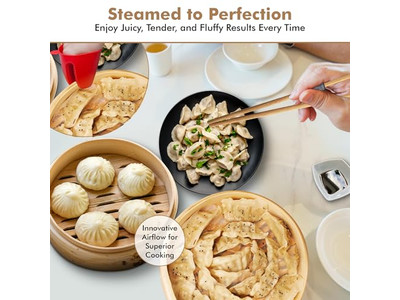 Cestello per Cottura a Vapore in Bambù per 6 Momo Bun e Verdure