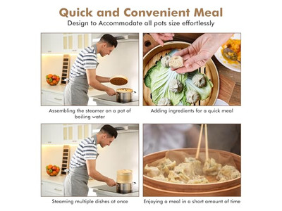 Cestello per Cottura a Vapore in Bambù per 6 Momo Bun e Verdure