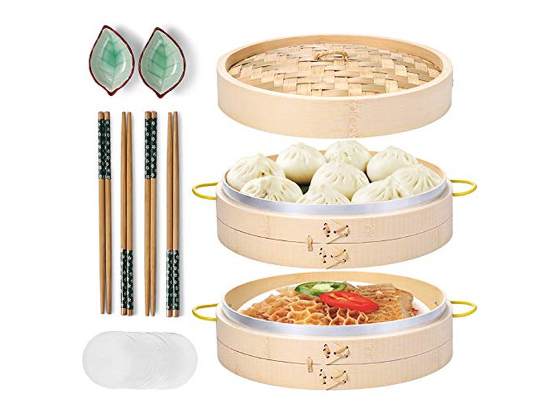 Cestello per Cottura a Vapore in Bambù a 3 Strati per Cucina