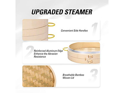 Cestello per Cottura a Vapore in Bambù a 3 Strati per Cucina