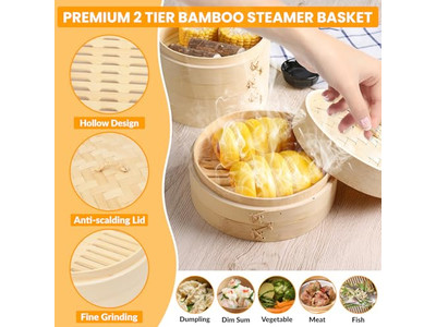 Cestello a Vapore in Bambù per Alimenti con Silicone