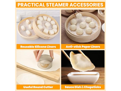 Cestello a Vapore in Bambù per Alimenti con Silicone