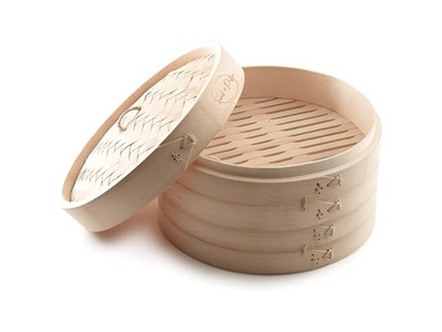 Cestello per Cottura a Vapore in Bambù con Coperchio per Pentola Profonda e Broccoli