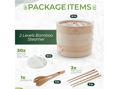 Cestello per Cottura a Vapore in Bambù con Coperchio per Pentola Profonda e Broccoli