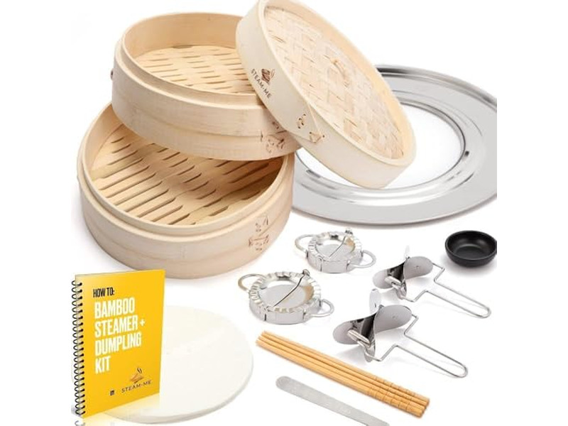 Set in Legno a Gas per Momo e Salsicce Cestello per Cottura a Vapore in Bambù