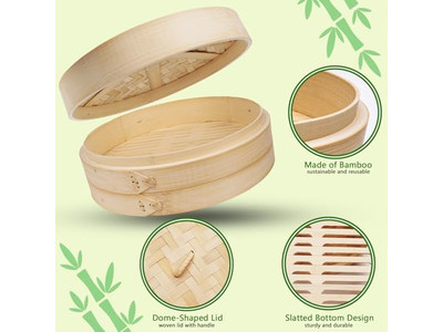 Vaporizzatore Dim Sum Bambù 10 Cestello per Cottura a Vapore in Bambù